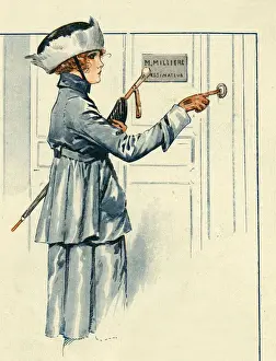 La Vie Parisienne 1919 1910s France Maurice Milliere womens coats hats ringing doorbells