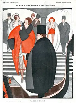 Mens Prints: La Vie Parisienne 1920 1920s France Jacques Souriau illustrations Venice goldolas