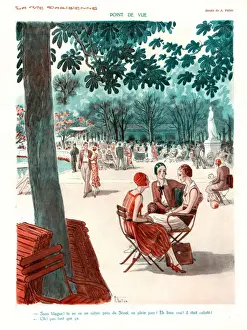 Nineteen Twenties Prints: La Vie Parisienne 1920s France cc friends parks summer gossiping chatting women