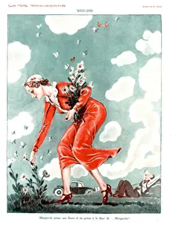 Horticulture Prints: La Vie Parisienne 1920s France cc picking flowers gardening butterflies