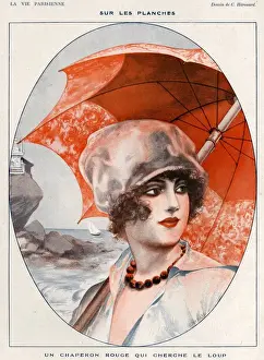 Clothes Clothing Prints: La Vie Parisienne 1920s France Herouard umbrellas womens womens hats illustrations