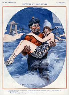 Horticulture Prints: La Vie Parisienne 1920s France Maurice Milliere illustrations rescues seaside lifeguards