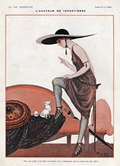French Artwork Collection: La Vie Parisienne 1922 1920s France Vallee womens hats dogs illustrations dog