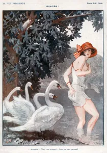 1920s Prints: La Vie Parisienne 1923 1920s France Georges Pavis illustrations swans erotica
