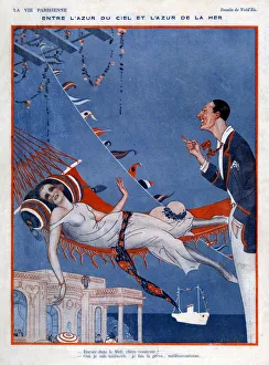 French Artwork Prints: La Vie Parisienne 1923 1920s France Rene Vincent illustrations relaxing hammocks