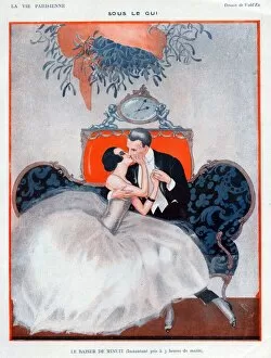 French Artwork Collection: La Vie Parisienne 1923 1920s France Valdes illustrations kissing mistletoe mens