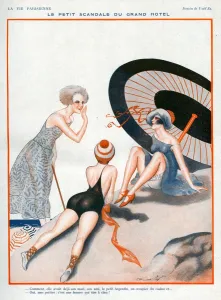 1920s Prints: La Vie Parisienne 1923 1920s France Valdes illustrations umbrellas parasols gossiping