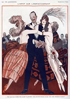 French Artwork Prints: La Vie Parisienne 1923 1920s France A Vallee illustrations rivals gold diggers rich