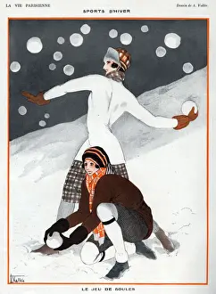Nineteen Twenties Prints: La Vie Parisienne 1923 1920s France A Vallee illustrations snowballs winter weather