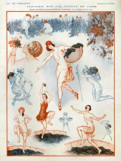 Dancers Prints: La Vie Parisienne 1924 1920s France cc grapes wine making alcohol