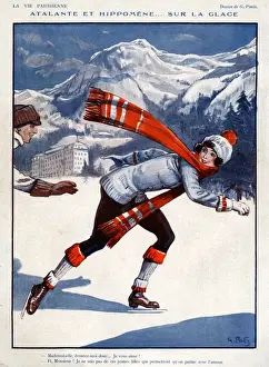 1920s Prints: La Vie Parisienne 1924 1920s France Georges Pavis illustrations ice-skating ice