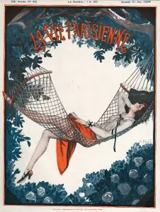 French Artwork Prints: La Vie Parisienne 1924 1920s France Georges Pavis magazines relaxing hammocks reading