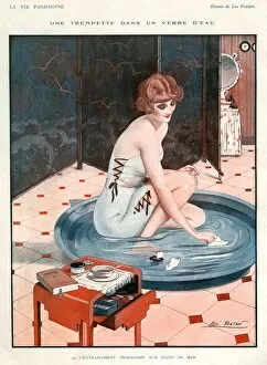 French Artwork Collection: La Vie Parisienne 1924 1920s France Leo Fontan illustrations paper boats ships paddling