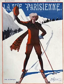 French Artwork Collection: La Vie Parisienne 1924 1920s France Rene Prejelan magazines snow skiing winter seasons