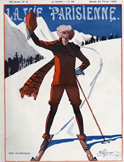 French Artwork Prints: La Vie Parisienne 1924 1920s France Rene Prejelan magazines snow skiing winter seasons