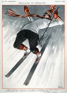 French Artwork Prints: La Vie Parisienne 1924 1920s France A Vallee illustrations skiing accidents disasters