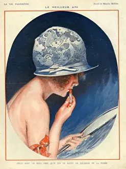 French Artwork Prints: La Vie Parisienne 1925 1920s France cc applying lipsticks makeup make-up womens