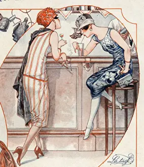 Nineteen Twenties Prints: La Vie Parisienne 1925 1920s France girls drinking bars gossiping chatting cocktails