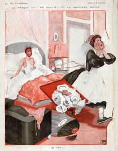 Humor Prints: La Vie Parisienne 1927 1920s France cc humour maids bedrooms erotica face masks