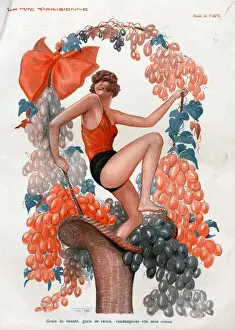 Nineteen Twenties Prints: La Vie Parisienne 1929 1920s France cc grapes wine alcohol