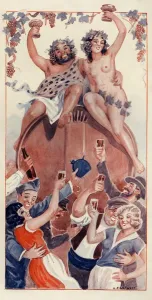 1930s Prints: La Vie Parisienne 1931 1930s France cc drinking wine grapes toasts nudes nudity naked