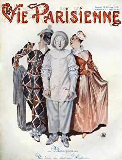 French Artwork Prints: La Vie Parisienne 1931 1930s France cc mimes clowns masks fancy dress masquerade