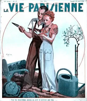 French Artwork Collection: La Vie Parisienne 1936 1930s France magazines couples gardening tools gardens