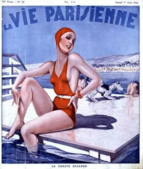 French Artwork Collection: La Vie Parisienne 1936 1930s France magazines glamour womens bathing swimming costumes