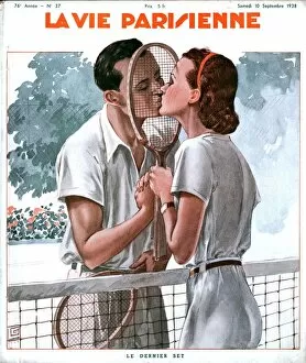 Nineteen Thirties Collection: La Vie Parisienne 1938 1930s France magazines couples kissing kisses tennis rackets