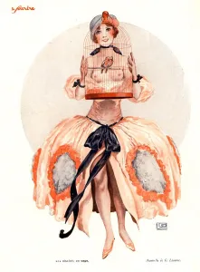 French Artwork Prints: Le Sourire 1920s France erotica cages caged birds magazines
