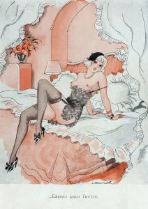 Clothes Clothing Prints: Le Sourire 1920s France erotica stockings womens hats berets prostitutes call girls