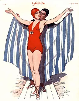 French Artwork Prints: Le Sourire 1920s France glamour holidays swimwear swim suits swimming costumes womens