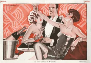 Nineteen Twenties Prints: Le Sourire 1927 1920s France erotica drinking champagne alcohol glamour sugar daddy