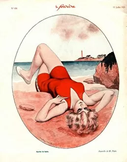 French Artwork Collection: Le Sourire 1929 1920s France holidays glamour sunbathing seaside womens swimwear