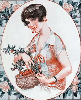 Horticulture Prints: Le Sourire 1929 1920s France womens portraits flowers berries cherries illustrations