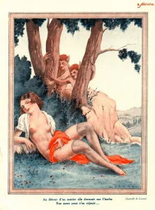 French Artwork Prints: Le Sourire 1930s France glamour erotica daydreaming dreaming satyrs naked sleep magazines
