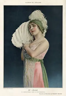 1910s Prints: Le Theatre 1912 1910s France Mlle Celiat portraits fans womens fashion