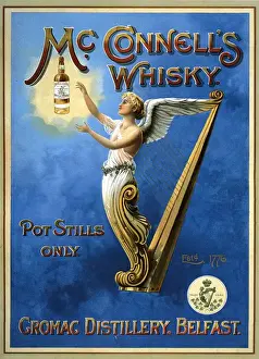 1800s Prints: McConnells 1898 1890s UK whisky alcohol whiskey advert McConnells Irish harps