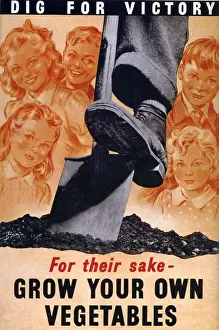 Horticulture Prints: Ministry of Agriculture 1940s UK spades digging dig for victory WW2 grow your own