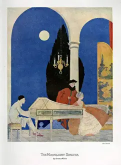 British Prints: The Moonlight Sonata 1920s UK cc pianos playing beethoven moon musical instruments