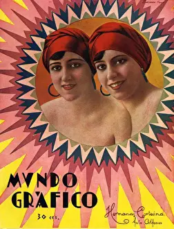 Spanish Artwork Prints: Mundo Grafico 1928 1920s Spain cc magazines sisters twins humour womens portraits