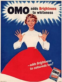 Adverts Collection: Omo 1950s UK washing powder housewives housewife products detergent