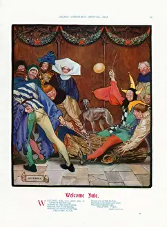 Pears Annual 1915 1910s UK cc carols welcome yule logs jesters parties party