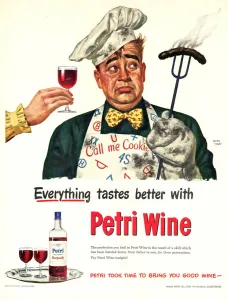 1940s Prints: Petri Wine 1940s USA cooking bbq barbecues disasters burnt sausages alcohol