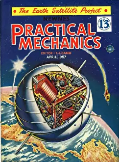 1950s Prints: Practical Mechanics 1950s UK visions of the future satellites earth space planets