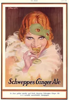 Adverti Prints: Schweppes 1930s UK ginger ale art deco drinking masks