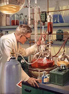 Scientists 1960s USA rklf science laboratories experiments chemistry itnt bkpl illustrations