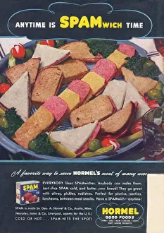 1950s Prints: Spam 1950s USA Hormel meat tinned disgusting food canned cans