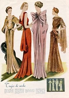 Spanish Artwork Collection: Spanish Fashion Evening Dresses 1935 1930s Spain cc pattern books womens dresses