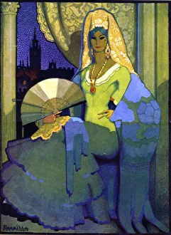 Spanish Woman with fan 1920s Spain CC fans portraits womens exotic Spanish Woman with fan 1920s Spain CC fans portraits womens exotic